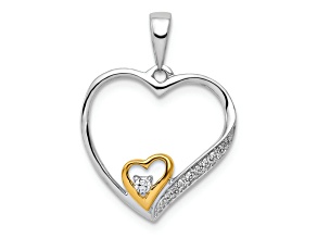 14k Yellow Gold and 14k White Gold Diamond Double Heart Pendant