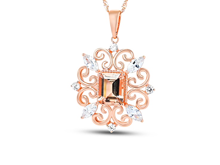 18K Rose Gold Over Sterling Silver 11x9mm Morganite Pendant 4.01ctw