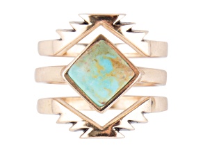 Barse Jewelry Blue Turquoise Gold Tone Aztec Ring Set of 3