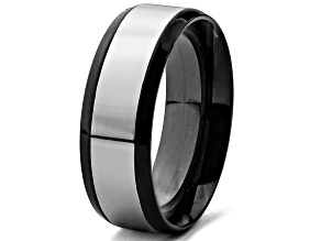 Invicta Jewelry Men's Brushed and Polished Black Two Tone Steel Band Ring (8mm)