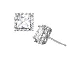 Square Lab Created White Sapphire Halo Stud Earrings 3.12ctw