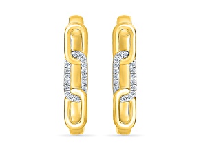 White Diamond 14K Yellow Gold Over Silver Hoop Earrings 0.12ctw