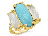 Judith Ripka 18x8mm Turqouise And 3.56ctw Bella Luce 14K Gold Clad Ring