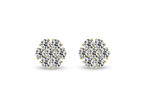 1.50ctw Lab Grown Diamond Cluster Earrings in 14k Yelow Gold