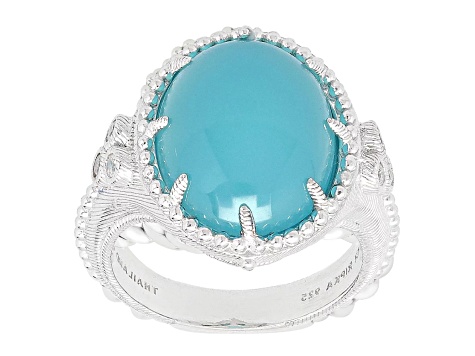Judith Ripka Oval Paraiba Blue Agate And 0.23ctw Bella Luce Rhodium Over Sterling Silver Ring
