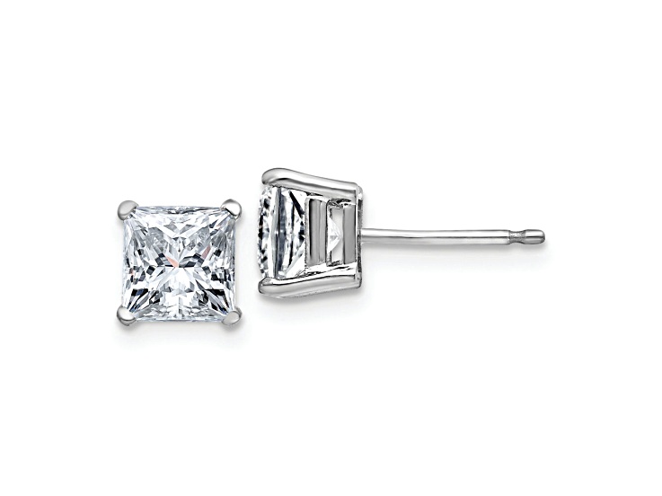 Rhodium Over 14K White Gold 1.50ct. 5.0mm Princess G H I True Light Moissanite Earrings