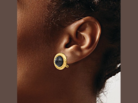 14k Yellow Gold 17mm Onyx Fancy Stud Earrings