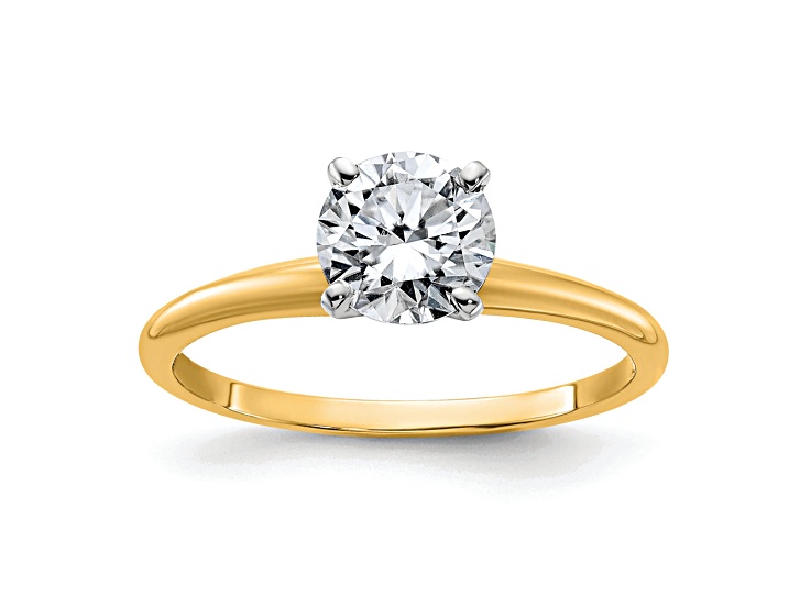 14K Yellow Gold With White Gold Accents 1 ct. D E F Pure Light Round Moissanite Solitaire Ring