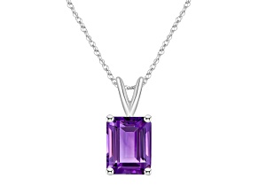 10x8mm Emerald Cut Amethyst 14k White Gold Pendant With Chain