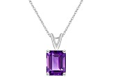 10x8mm Emerald Cut Amethyst 14k White Gold Pendant With Chain