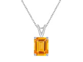 10x8mm Emerald Cut Citrine 14k White Gold Pendant With Chain