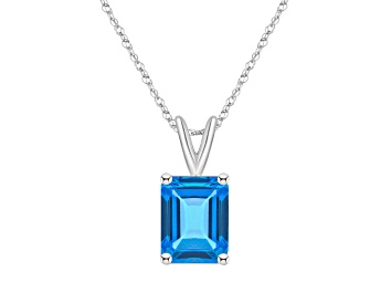 Picture of 10x8mm Emerald Cut Blue Topaz 14k White Gold Pendant With Chain