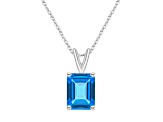 10x8mm Emerald Cut Blue Topaz 14k White Gold Pendant With Chain