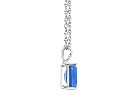 10x8mm Emerald Cut Blue Topaz 14k White Gold Pendant With Chain