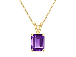10x8mm Emerald Cut Amethyst 14k Yellow Gold Pendant With Chain