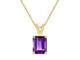 10x8mm Emerald Cut Amethyst 14k Yellow Gold Pendant With Chain
