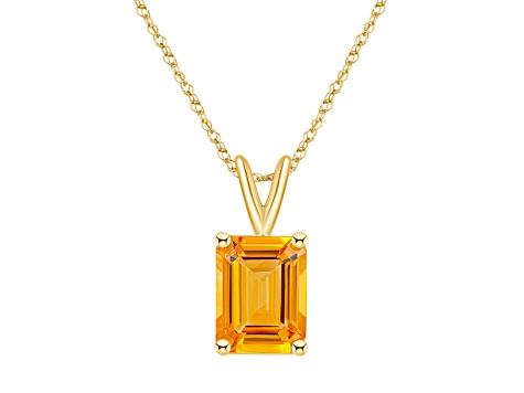 10x8mm Emerald Cut Citrine 14k Yellow Gold Pendant With Chain