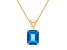 10x8mm Emerald Cut Blue Topaz 14k Yellow Gold Pendant With Chain