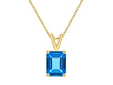 10x8mm Emerald Cut Blue Topaz 14k Yellow Gold Pendant With Chain