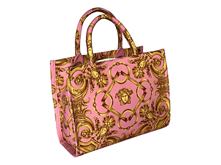 Versace Pastel Pink Signature Print Small Canvas Tote - 193BJA | JTV