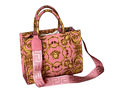 Versace Pastel Pink Signature Print Small Canvas Tote