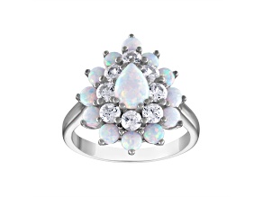 Lab Created Opal Sterling Silver Halo Ring 2.12 ctw