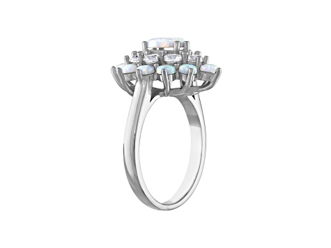 Lab Created Opal Sterling Silver Halo Ring 2.12 ctw