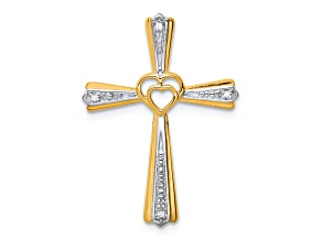 10k Yellow Gold and Rhodium Over 10k Yellow Gold Diamond Cross Chain Slide Pendant