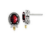 Sterling Silver with 14K Accent Antiqued Braided Oval Garnet Post Earrings