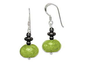 Sterling Silver Polished Green Jadeite and Hematine Dangle Earrings