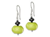 Sterling Silver Polished Green Jadeite and Hematine Dangle Earrings