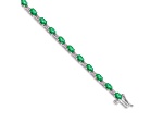 Rhodium Over 14k White Gold Diamond and Emerald Bracelet