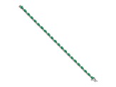 Rhodium Over 14k White Gold Diamond and Emerald Bracelet