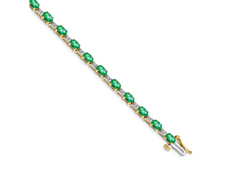 14k Yellow Gold and 14k White Gold Diamond and Emerald Bracelet