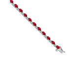 Rhodium Over 14k White Gold Diamond and Ruby Bracelet