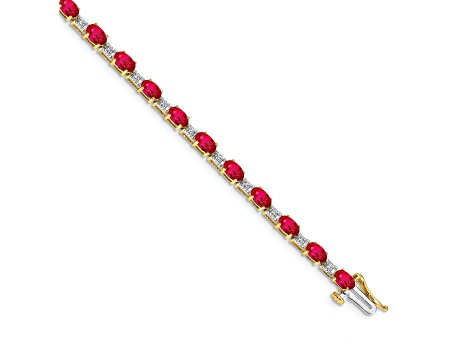 14k Yellow Gold and 14k White Gold Diamond and Ruby Bracelet