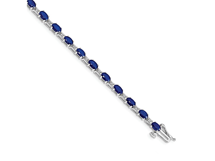 Rhodium Over 14k White Gold Diamond and Sapphire Bracelet