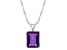 14x10mm Emerald Cut Amethyst Rhodium Over Sterling Silver Pendant With Chain