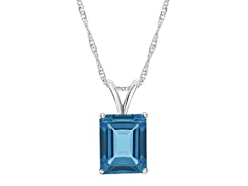 Picture of 14x10mm Emerald Cut London Blue Topaz Rhodium Over Sterling Silver Pendant With Chain