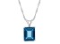 14x10mm Emerald Cut London Blue Topaz Rhodium Over Sterling Silver Pendant With Chain