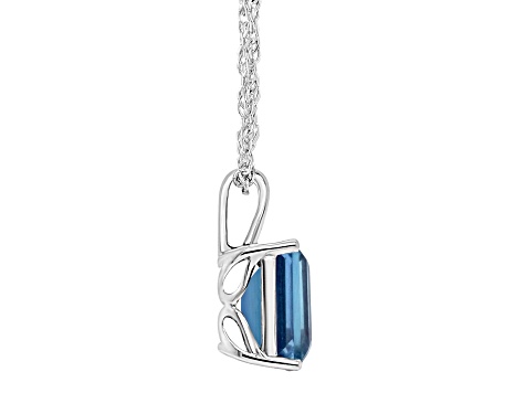 14x10mm Emerald Cut London Blue Topaz Rhodium Over Sterling Silver Pendant With Chain
