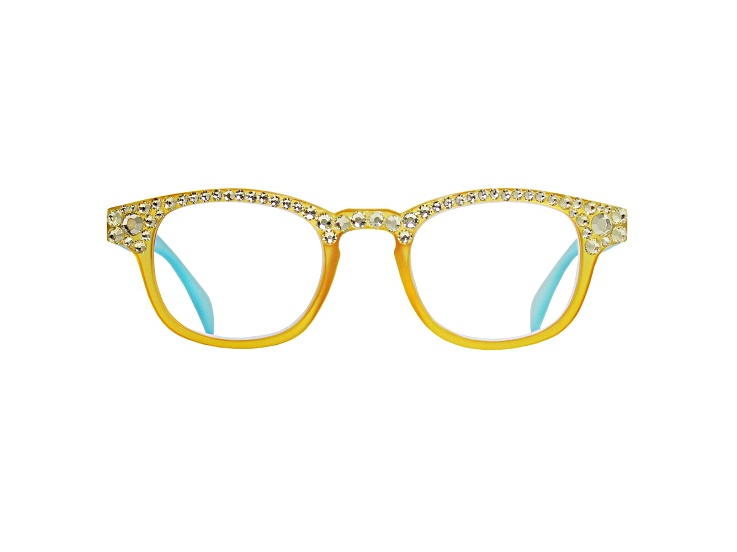 Light Blue Crystal Square Frame Reading Glasses. Strength 1.50