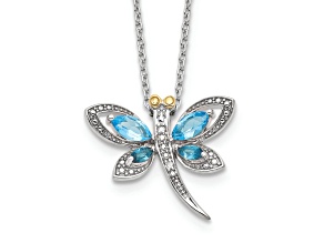Rhodium Over Sterling Silver London Blue Topaz andDiamond Dragonfly 18" Necklace