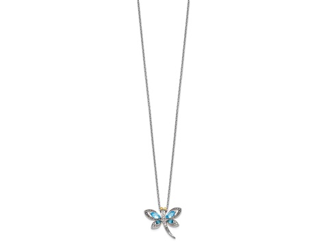 Rhodium Over Sterling Silver London Blue Topaz andDiamond Dragonfly 18" Necklace