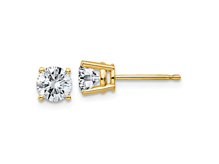 14K Yellow Gold 1ct. 5.0mm Round D E F Pure Light Moissanite Earrings