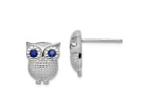 Rhodium Over Sterling Silver Blue Glass Owl Post Earrings