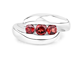 Red Garnet Round Rhodium Over Sterling Silver 3-Stone Bypass Ring 0.74ctw