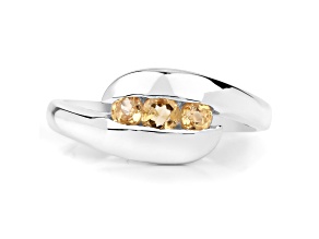 Yellow Citrine Round Rhodium Over Sterling Silver 3-Stone Bypass Ring