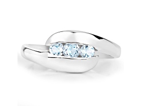 Blue Topaz Round Rhodium Over Sterling Silver 3-Stone Bypass Ring