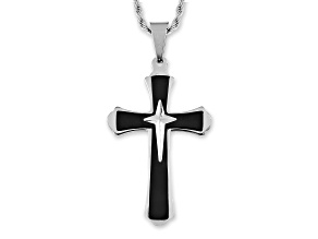 Invicta Jewelry Men's Flared Triple Layer Cross Two Tone Steel Necklace - 24"